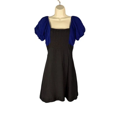 Vestido Moulinette Soeurs para mujer 2 azul jacquard negro manga abullonada forro de tafetán Foto 1 de 4