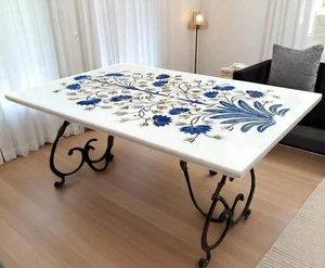 Marble with Semi precious stone Inlay Tabletop, 48" x 30" Dining tabletop decor - Picture 1 of 14