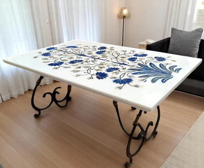 Marble with Semi precious stone Inlay Tabletop, 48" x 30" Dining tabletop decor - Image 1 of 4