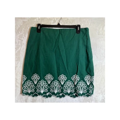 NWT Talbots Green Linen Blend Embroidered Skirt 8 P 8P Scalloped  - Image 1 of 4