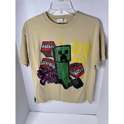 Zara Minecraft Creeper TNT Graphic T-Shirt Kids Size 11-12 Beige - Image 1 of 4