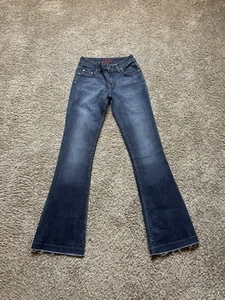 Women's Vintage Blue Cult Bootcut Flare Denim Jeans Sz 25 Dark Wash USA - Picture 1 of 8