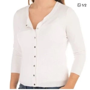 White House B Damen Strickpullover Cardigan mit Knopfleiste elfenbeinweiß UVP 68 $ - Bild 1 von 6