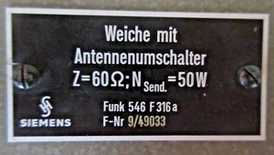 Weiche mit Antennenschalter 60 Ω / 50 W Sendeleistung Siemens alt - Zdjęcie 1 z 12