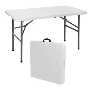 4FT Plastic Folding Table Fold-in-Half Picnic Camping Table with Carrying Handle - Picture 1 of 17