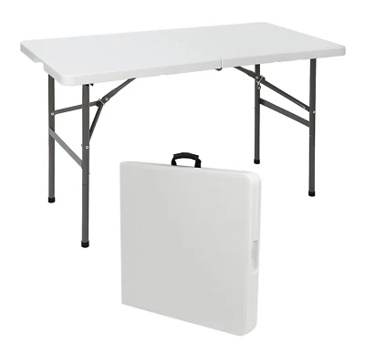 4FT Plastic Folding Table Fold-in-Half Picnic Camping Table with Carrying Handle - Image 1 of 4