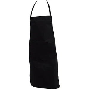 100% Cotton Black Bib Large Pocket Apron Professional Kitchen Catering Pinny - Picture 1 of 4