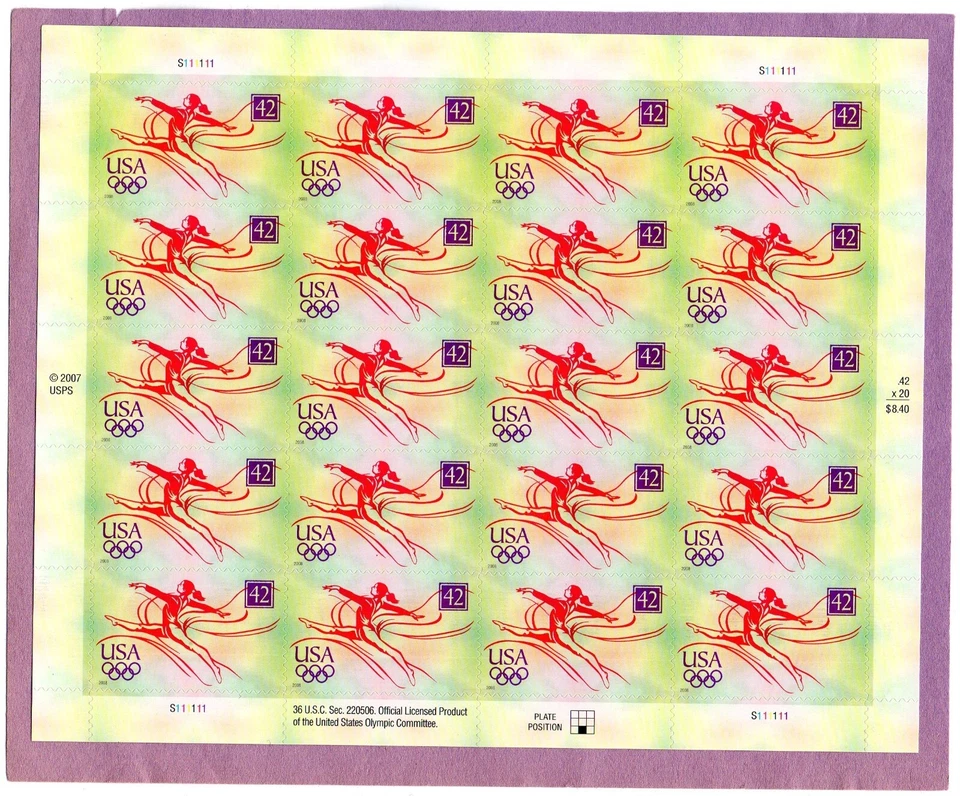 U.S. COMM PANE OF 20 SCOTT#4334 42ct 2008 SUMMER OLYMPICS - BEIJING MNH P#S11111 - Image 1 of 1