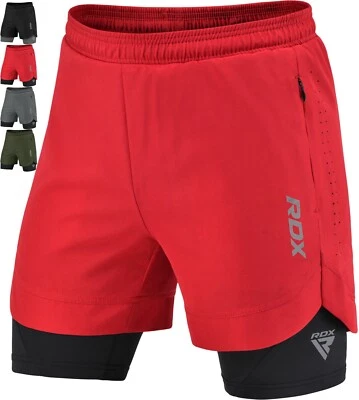 RDX Running Shorts, 2 in 1 Athletic Breathable Short 2 Zipper & 2 Phone Pockets - Image 1 of 4