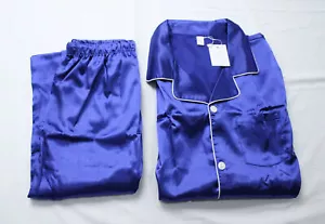 U2Skiin Men's 2-Piece Long-Sleeve Satin Pajama Set CD4 Dark Blue Medium NWT - Picture 1 of 8