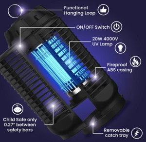 LiBa Electric Bug Zapper, Outdoor & Indoor Insect Killer with Switch - 20W 4000v - Picture 1 of 2