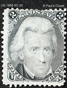 US 1868 SC 93 JACKSON 2¢ BLACK W/ "F" GRILL MNG FINE/VERY FINE  - Picture 1 of 2