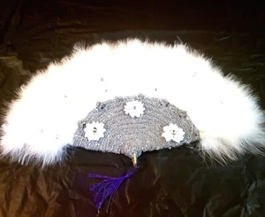 White Sivler Traditional Igbo Nigerian Wedding Bridal Feather Fan. Feather Fan - Picture 1 of 6