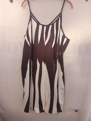 Плюс размер 5xl черный белый геометрический без рукавов цельный шорты комбинезон  - Изображение 1 из 4