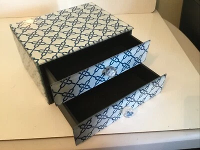 Three Hands Corp Beveled Glass Exterior 2 Drawer Decorated Wooden Box - Image 1 of 4