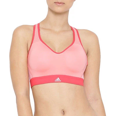 adidas Womens Supernova Gym Sports Bra New Padded Running Fitted Crop Top Pink - Image 1 of 2