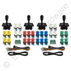 4 Player Arcade Control Kit 4 Bat Top Joysticks 28 Buttons Xin-Mo Mixed Colours - Picture 1 of 2