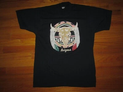 ARIZONA Vtg 90s 80s Indian Native American Cow Skull  SCREEN STARS T shirt M/Lg - Image 1 of 4