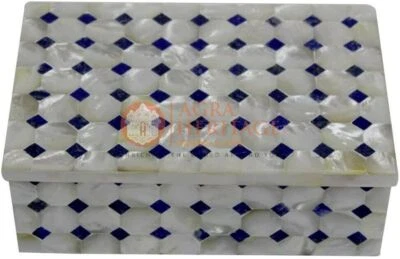 6"x4"x2" Marble Jewelry Custom Box Lapis Inlaid Mosaic Art Autumn Half Term Gift - Image 1 of 4