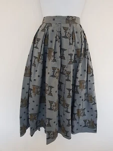 Vintage Skirt Grey Blue Pleated Retro Smart Chalice Office Work Cotton Size 8 - Picture 1 of 12