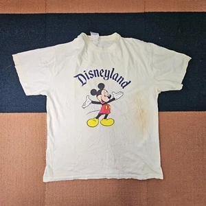 Damaged* Vintage Disneyland Mickey Mouse 1996 Adult T-Shirt XL Cream parks k2a - Picture 1 of 13