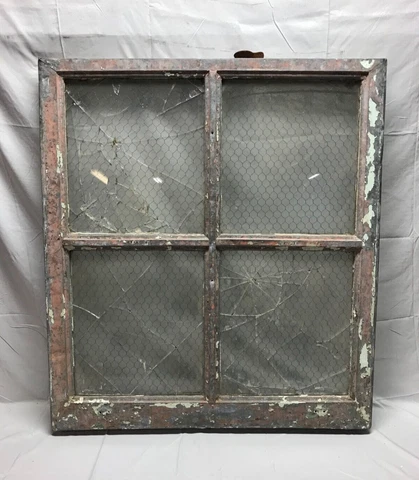 VTG Metal 37X42 Chicken Wire Factory Industrial Privacy Glass Old Window 894-23B Cover