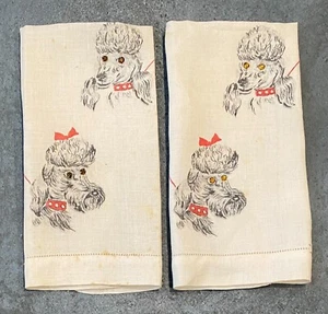 Lot of 2 Vintage Hand, Tea, Finger Towel Poodle Dogs ~ Rhinestone Eyes - Picture 1 of 5