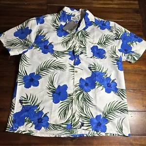 Aloha by UZZI Men's Hawaiian collared button up shirt Large White And Blue - Picture 1 of 11