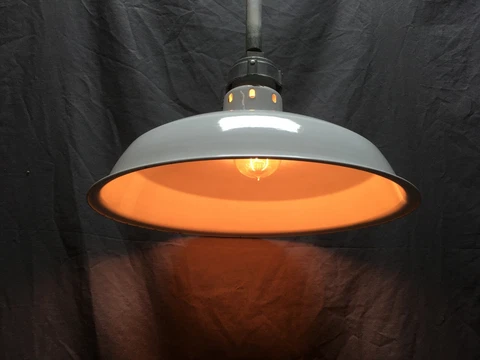 Vtg Industrial Gas Station White Porcelain Pan Light Fixture 14" Hubbell 185-20E Cover