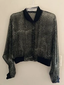 VINTAGE 90s Tapemeasure Sheer Green/Black Animal Print Cropped Jacket Large - Picture 1 of 3