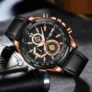 Reloj Pulsera VA VOOM Marca Hombre, Calendario Deportivo Impermeable Negro Cuero PU S - Imagen 1 de 10