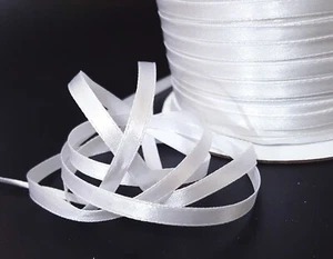 3/16" (near 1/4" ) / 5mm wide- 50-300y White Nylon Satin Ribbon Single Faced S15 - Picture 1 of 9