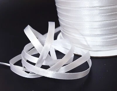3/16" (near 1/4" ) / 5mm wide- 50-300y White Nylon Satin Ribbon Single Faced S15 - Image 1 of 4