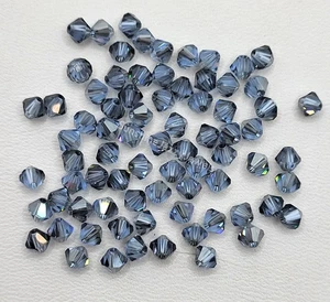 24pc Swarovski Crystal Lt Sapphire Satin 4mm Bicone Beads; Matte Blue Gray Tint - Picture 1 of 1