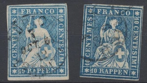 Switzerland Stamps 1859 10c blue thick paper SG48 used (1861) CV £58 - Picture 1 of 2