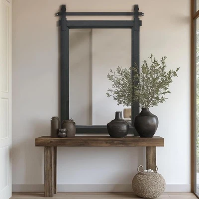 Espejo de baño negro para granja: 24"x36" puerta de granero rústico marco de madera maciza Ho... Foto 1 de 4