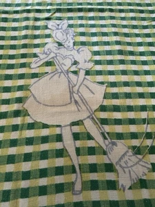 Vintage STARTEX Kitchen Towel MCM Whimsical Housewife Green Yellow Checker - Picture 1 of 8
