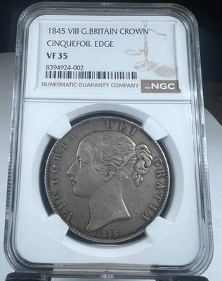 1845 England, UK, Great Britain Crown, Victoria, Cinquefoil Edge, NGC VF 35 - Image 1 of 4