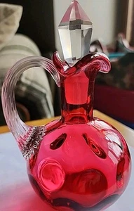 Vintage Fenton Cranberry Glass Inverted Thumbprint Cruet - Clear Stopper - MCM - Picture 1 of 4