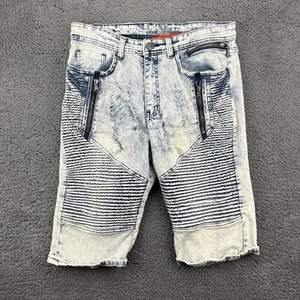GS-115 Shorts Men 32 (32x12) Acid Washed Textured Denim Distressed Y2k Moto Jort - Picture 1 of 10