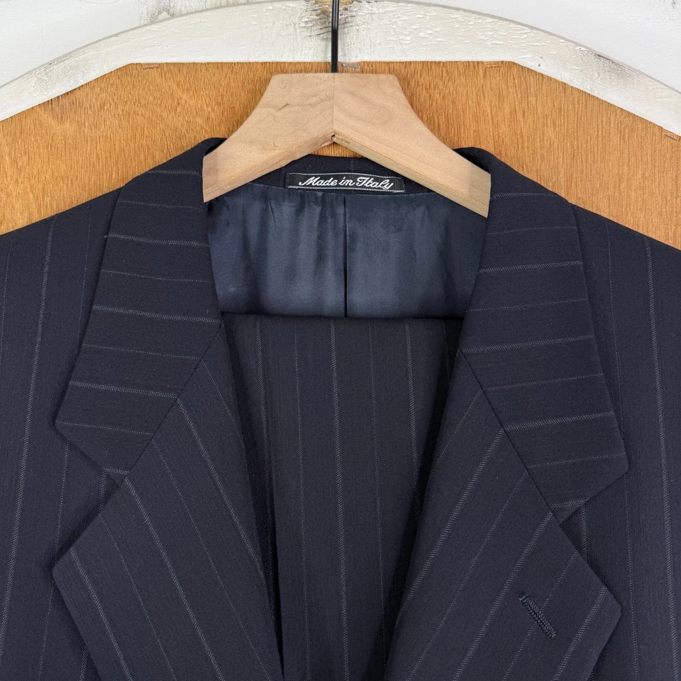 Giorgio Armani Suit Mens 42S Navy Blue Pinstripe 3 Button Wool Canvas Pant 32x29 - image 1 of 4
