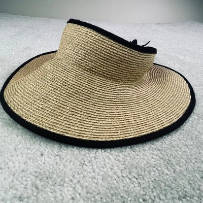 Шляпа Helen Kaminki Raffia соломенная широкополая солнцезащитный козырек черная отделка бант - Изображение 1 из 4