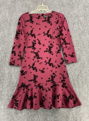 Ivanka Trump The Forest Dress Burgundy Black Floral Print Women’s S/M Holiday - Image 1 of 4
