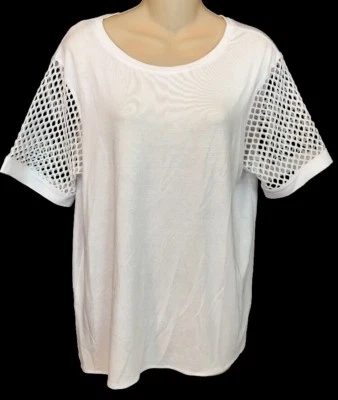 Michi Top White Rise Short Sleeve Lattice NWT  Size S - Image 1 of 4