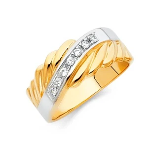 14K Real Two Tone Gold 8mm CZ Men's Anniversary Wedding Band Ring Size 10 - Picture 1 of 1