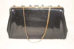 LASSY VINTAGE Handbag Black Patent Dressy - Picture 1 of 6