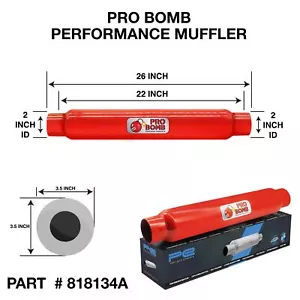 2 inch x 22 inch PRO Bomb Glass Pack Exhaust Muffler Silencer Cherry Red Colour - Picture 1 of 12