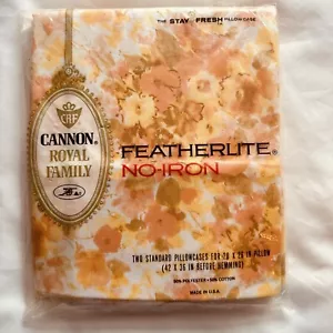 New 2 Vtg Cannon Roya Family Featherlite Pillowcases Floral Orange Yellow 70's - Picture 1 of 4