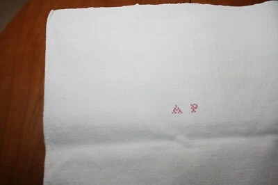 Nappe N°141 ancienne chanvre lin  207 x 104 cm petit monogramme rouge en coin  - Photo 1/4