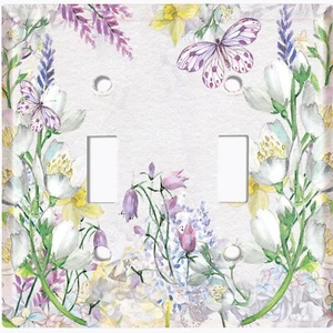 Interruptor de luz de metal cubierta placa de pared lila mariposa jardín floral blanco FLW118 - Imagen 1 de 14